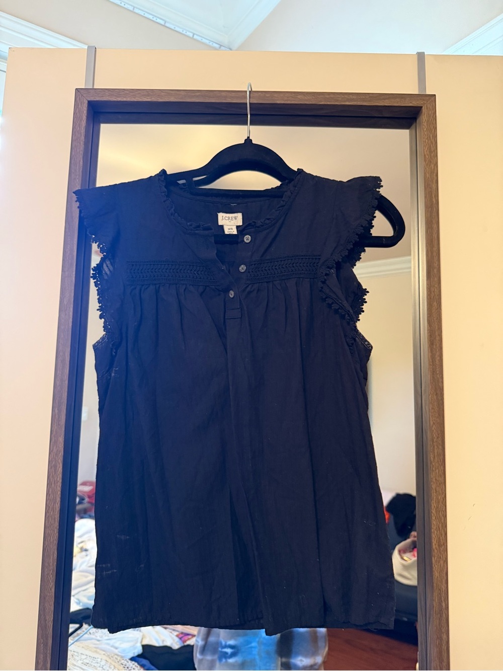 J. Crew Black Sleeveless Eyelet-Trim Blouse